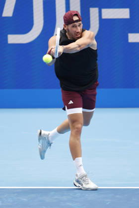 October 4, 2026, Tokyo, Japan: Kyrian Jacquet (France) returns a shot against Jaume Munar (Spain) during their Quarter-final match at the Kinoshita Group Japan Open Tennis Championships at Ariake Colosseum in Tokyo. The tournament runs from September 29 to October 6. Munar won 6-4, 6-2. Tokyo Japan - ZUMAm191 20261004_aap_m191_002 Copyright: xRodrigoxReyesxMarinx