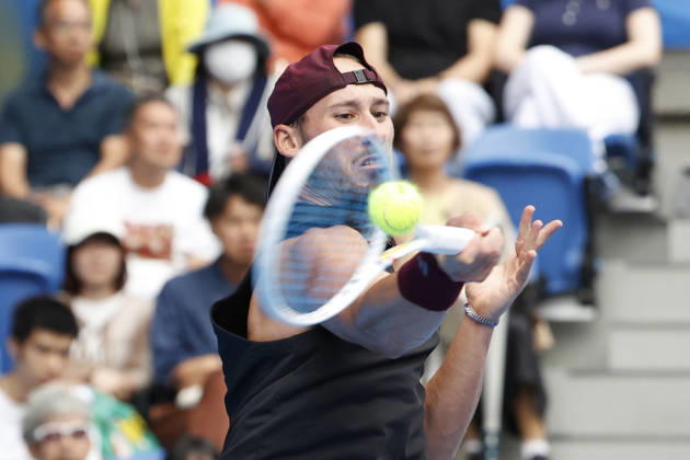 October 4, 2026, Tokyo, Japan: Kyrian Jacquet (France) returns a shot against Jaume Munar (Spain) during their Quarter-final match at the Kinoshita Group Japan Open Tennis Championships at Ariake Colosseum in Tokyo. The tournament runs from September 29 to October 6. Munar won 6-4, 6-2. Tokyo Japan - ZUMAm191 20261004_aap_m191_025 Copyright: xRodrigoxReyesxMarinx