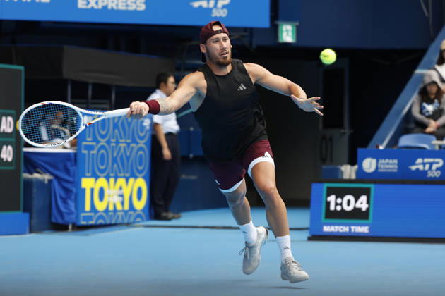 October 4, 2026, Tokyo, Japan: Kyrian Jacquet (France) returns a shot against Jaume Munar (Spain) during their Quarter-final match at the Kinoshita Group Japan Open Tennis Championships at Ariake Colosseum in Tokyo. The tournament runs from September 29 to October 6. Munar won 6-4, 6-2. Tokyo Japan - ZUMAm191 20261004_aap_m191_010 Copyright: xRodrigoxReyesxMarinx