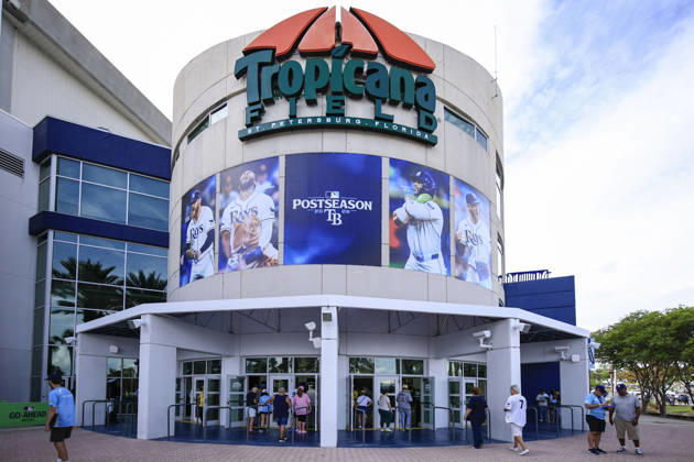 October 3, 2026, St. Petersburg, Florida, USA: A general image of the entrance with the Postseason logo prior to game one of the ALDS for the 2026 MLB, Baseball Herren, USA Playoffs between the Tampa Bay Rays and the New York Yankees on October 3, 2026 at Tropicana Field. The Rays beat the Yankees 1-0. MLB 2026: ALDS Tampa Bay 1 : 0 New York Yankees - ZUMAh180 20261003_zsp_h180_007 Copyright: xKimxHukarix