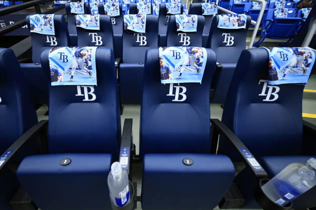 October 3, 2026, St. Petersburg, Florida, USA: A general image of the rally towels draped on the seats during pregame warmups prior to game one of the ALDS for the 2026 MLB, Baseball Herren, USA Playoffs between the Tampa Bay Rays and the New York Yankees on October 3, 2026 at Tropicana Field. The Rays beat the Yankees 1-0. MLB 2026: ALDS Tampa Bay 1 : 0 New York Yankees - ZUMAh180 20261003_zsp_h180_014 Copyright: xKimxHukarix