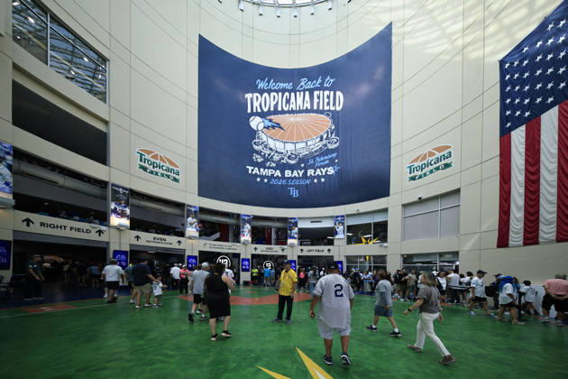 October 3, 2026, St. Petersburg, Florida, USA: A general image of the entrance with the Postseason logo prior to game one of the ALDS for the 2026 MLB, Baseball Herren, USA Playoffs between the Tampa Bay Rays and the New York Yankees on October 3, 2026 at Tropicana Field. The Rays beat the Yankees 1-0. St. Petersburg USA - ZUMAh180 20261003_zsp_h180_009 Copyright: xKimxHukarix