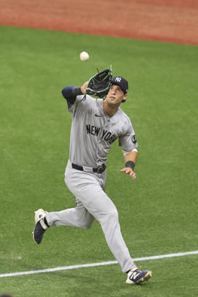October 3, 2026, St. Petersburg, Florida, USA: New York Yankees right fielder Spencer Jones (78) catches a fly ball off the bat of Tampa Bay Rays designated hitter Yandy DoÂ­az (2) during the third inning of game one of the ALDS for the 2026 MLB, Baseball Herren, USA Playoffs on October 3, 2026 at Tropicana Field. The Rays beat the Yankees 1-0. St. Petersburg USA - ZUMAh180 20261003_zsp_h180_051 Copyright: xKimxHukarix