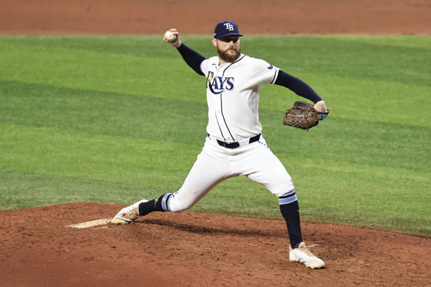 October 3, 2026, St. Petersburg, Florida, USA: Tampa Bay Rays pitcher Bryan Baker (47) delivers a pitch in the top of the ninth inning of game one of the ALDS for the 2026 MLB, Baseball Herren, USA Playoffs on October 3, 2026 at Tropicana Field. The Rays beat the Yankees 1-0. St. Petersburg USA - ZUMAh180 20261003_zsp_h180_052 Copyright: xKimxHukarix
