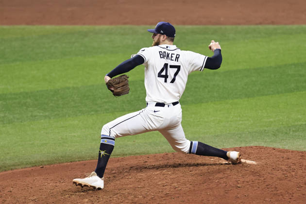 October 3, 2026, St. Petersburg, Florida, USA: Tampa Bay Rays pitcher Bryan Baker (47) delivers a pitch in the top of the ninth inning of game one of the ALDS for the 2026 MLB, Baseball Herren, USA Playoffs on October 3, 2026 at Tropicana Field. The Rays beat the Yankees 1-0. St. Petersburg USA - ZUMAh180 20261003_zsp_h180_101 Copyright: xKimxHukarix