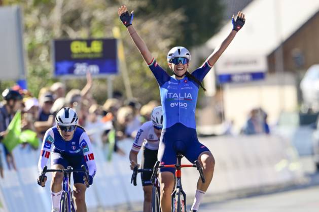 UEC 2026 Road European Championships Ljubljana 04 10 2026 LJUBLJANA, SLOVENIA - OCTOBER 04 : Ballan Azzurra (ITA) wins in front of Lestrade Morgane (FRA) during the Women Junior cycling road race at the 2026 UEC Road European Championships, an UCI Continental Championships cycling race of 66,3 km with start and finish in Sencur on October 4, 2026 in Ljubljana, Slovenia, 04 10 2026 Ljubljana Slovenia  Copyright: xJanxDexMeuleneirx