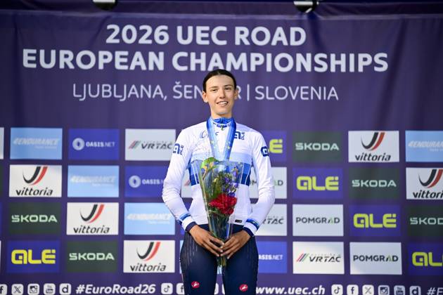 UEC 2026 Road European Championships Ljubljana 04 10 2026 LJUBLJANA, SLOVENIA - OCTOBER 04 : Ballan Azzurra (ITA) pictured during the podium ceremony after the Women Junior cycling road race at the 2026 UEC Road European Championships, an UCI Continental Championships cycling race of 66,3 km with start and finish in Sencur on October 4, 2026 in Ljubljana, Slovenia, 04 10 2026 Ljubljana Slovenia  Copyright: xJanxDexMeuleneirx