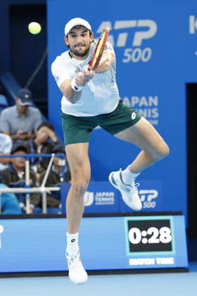 October 4, 2026, Tokyo, Japan: Valentin Vacherot (Monaco) returns a shot against Arthur Fils (France) during their quarterfinal match at the Kinoshita Group Japan Open Tennis Championships at Ariake Colosseum in Tokyo. The tournament runs from September 29 to October 6. Vacherot won 7-5, 4-6, 6-4. Tokyo Japan - ZUMAm191 20261004_aap_m191_104 Copyright: xRodrigoxReyesxMarinx