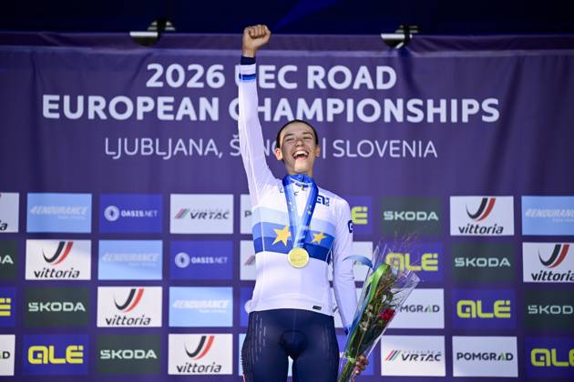 UEC 2026 Road European Championships Ljubljana 04 10 2026 LJUBLJANA, SLOVENIA - OCTOBER 04 : Ballan Azzurra (ITA) pictured during the podium ceremony after the Women Junior cycling road race at the 2026 UEC Road European Championships, an UCI Continental Championships cycling race of 66,3 km with start and finish in Sencur on October 4, 2026 in Ljubljana, Slovenia, 04 10 2026 Ljubljana Slovenia  Copyright: xJanxDexMeuleneirx