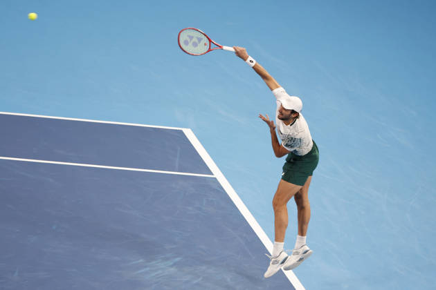 October 4, 2026, Tokyo, Japan: Valentin Vacherot (Monaco) serves against Arthur Fils (France) during their quarterfinal match at the Kinoshita Group Japan Open Tennis Championships at Ariake Colosseum in Tokyo. The tournament runs from September 29 to October 6. Vacherot won 7-5, 4-6, 6-4. Tokyo Japan - ZUMAm191 20261004_aap_m191_113 Copyright: xRodrigoxReyesxMarinx