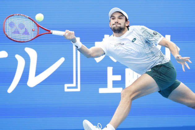 October 4, 2026, Tokyo, Japan: Valentin Vacherot (Monaco) returns a shot against Arthur Fils (France) during their quarterfinal match at the Kinoshita Group Japan Open Tennis Championships at Ariake Colosseum in Tokyo. The tournament runs from September 29 to October 6. Vacherot won 7-5, 4-6, 6-4. Tokyo Japan - ZUMAm191 20261004_aap_m191_096 Copyright: xRodrigoxReyesxMarinx
