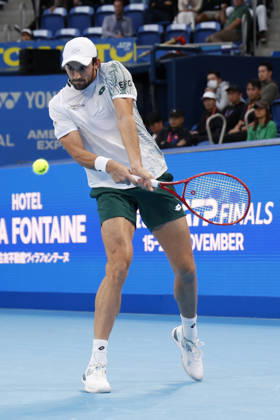 October 4, 2026, Tokyo, Japan: Valentin Vacherot (Monaco) returns a shot against Arthur Fils (France) during their quarterfinal match at the Kinoshita Group Japan Open Tennis Championships at Ariake Colosseum in Tokyo. The tournament runs from September 29 to October 6. Vacherot won 7-5, 4-6, 6-4. Tokyo Japan - ZUMAm191 20261004_aap_m191_098 Copyright: xRodrigoxReyesxMarinx