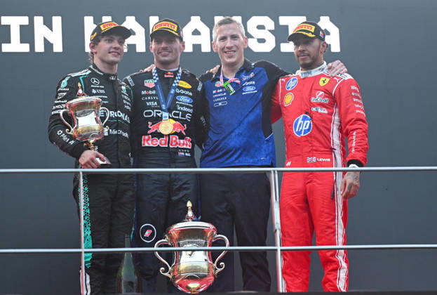 October 4, 2026, Sepang, Selangor, Malaysia: Oracle Red Bull Racing driver Max Verstappen (3), Mercedes-AMG PETRONAS F1 Team driver Kimi Antonelli (12), Scuderia Ferrari HP driver Lewis Hamilton (44) pose for a photograph after the Formula 1 Gulf Air Bahrain Grand Prix in Malaysia at the PETRONAS Sepang International Circuit, in Sepang, Selangor, Malaysia. Bahrain Grand Prix 2026 In Sepang  - ZUMAk197 20261004_zsp_k197_029 Copyright: xRanjithxKumarx