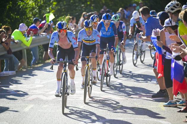 UEC 2026 Road European Championships Ljubljana 04 10 2026 LJUBLJANA, SLOVENIA - OCTOBER 04 : Van Gils Maxim (BEL) and Evenepoel Remco (BEL) leading the group during the Men Elite cycling road race at the 2026 UEC Road European Championships Ljubljana, an UCI Continental Championships cycling race of 196,3 km with start in Ljubljana and finish in Sencur on October 4, 2026 in Ljubljana, Slovenia, 04 10 2026 Ljubljana Slovenia  Copyright: xIvanxBenedettox