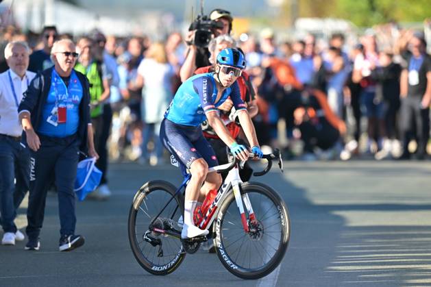 Second placed Italy s Giulio Ciccone reacts after the elite men Road Race race (196,2 km) at the cycling UEC Road European Championships, in Ljubljana, Slovenia Sunday 4 October 2026. The UEC Road European Championships are taking place from 02 to 07 October in Ljubljana, Slovenia. DAVIDxPINTENS  x188708696x