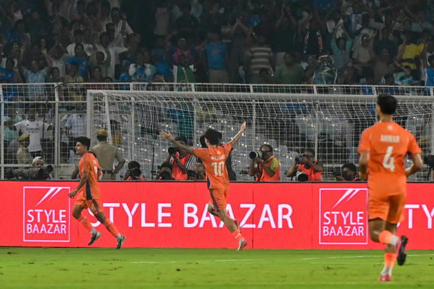 KOLKATA, INDIA - OCTOBER 6: Anirudh Thapa of India celebrates the goal against Uruguay during FIFA International Friendly, Länderspiel, Nationalmannschaft match at Vivekananda Yuva Bharati Stadium on October 6, 2026 in Kolkata, India. (Photo by Samir Jana Hindustan Times) India Vs Uruguay FIFA International Friendly Match At Salt Lake Stadium Kolkata