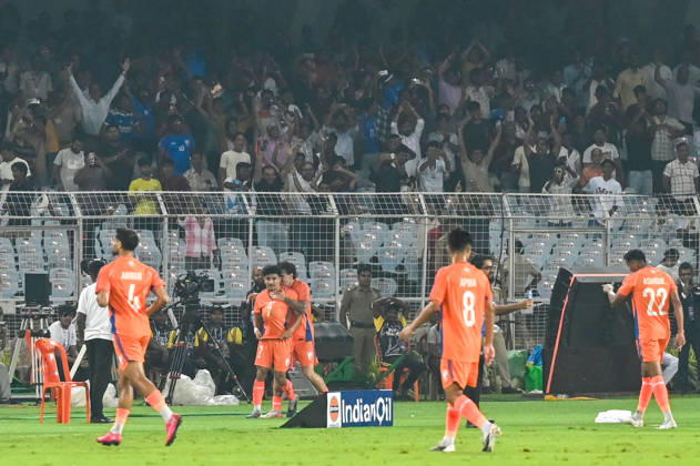 KOLKATA, INDIA - OCTOBER 6: Anirudh Thapa of India celebrates the goal against Uruguay during FIFA International Friendly, Länderspiel, Nationalmannschaft match at Vivekananda Yuva Bharati Stadium on October 6, 2026 in Kolkata, India. (Photo by Samir Jana Hindustan Times) India Vs Uruguay FIFA International Friendly Match At Salt Lake Stadium Kolkata