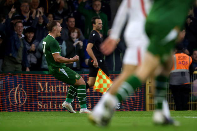 2027 UEFA Under 21 European Qualifier, Munster FA Turner s Cross, Cork 6 10 2026 Republic of Ireland vs England Ireland s Tommy Lonergan celebrates after he scores his sides 1st goal of the match Tommy Lonergan celebrates after he scores his sides 1st goal of the match 6 10 2026 Copyright: xx AC010295