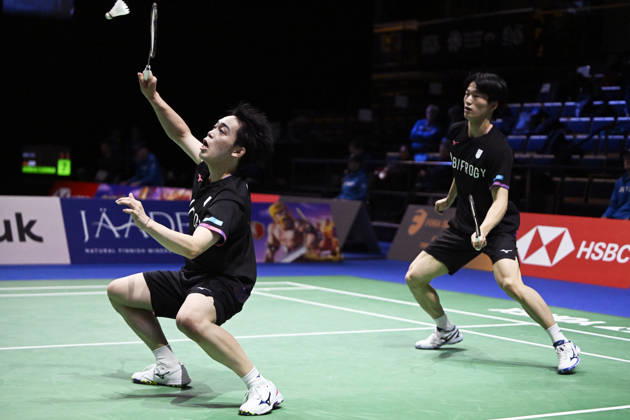 Kakeru Kumagai (R) and Hiroki Nishi of Japan in action during the badminton Clash of Clans Arctic Open 2026 tournament in Vantaa, Finland, on October 7, 2026. - ANTTI AIMO-KOIVISTO Vantaa Finland pHMAMvBnhZk  Copyright: xAnttixAimo-Koivistox pHMAMvBnhZk