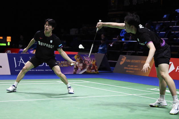 Kakeru Kumagai (L) and Hiroki Nishi of Japan in action during the badminton Clash of Clans Arctic Open 2026 tournament in Vantaa, Finland, on October 7, 2026. - ANTTI AIMO-KOIVISTO Vantaa Finland mfWC5h9T1BI  Copyright: xAnttixAimo-Koivistox mfWC5h9T1BI