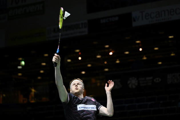 Anders Antonsen of Denmark in action during the badminton Clash of Clans Arctic Open 2026 tournament in Vantaa, Finland, on October 7, 2026. - ANTTI AIMO-KOIVISTO Vantaa Finland KgQbVk_6DIg  Copyright: xAnttixAimo-Koivistox KgQbVk_6DIg