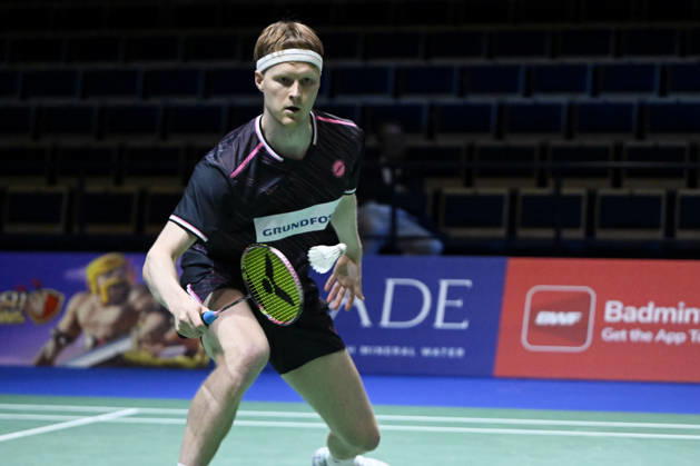 Anders Antonsen of Denmark in action during the badminton Clash of Clans Arctic Open 2026 tournament in Vantaa, Finland, on October 7, 2026. - ANTTI AIMO-KOIVISTO Vantaa Finland RrRta0jEkP0  Copyright: xAnttixAimo-Koivistox RrRta0jEkP0