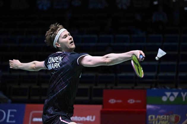 Anders Antonsen of Denmark in action during the badminton Clash of Clans Arctic Open 2026 tournament in Vantaa, Finland, on October 7, 2026. - ANTTI AIMO-KOIVISTO Vantaa Finland G3RxriqRqqA  Copyright: xAnttixAimo-Koivistox G3RxriqRqqA