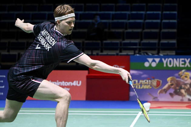 Anders Antonsen of Denmark in action during the badminton Clash of Clans Arctic Open 2026 tournament in Vantaa, Finland, on October 7, 2026. - ANTTI AIMO-KOIVISTO Vantaa Finland EIGruW0-X_E  Copyright: xAnttixAimo-Koivistox EIGruW0-X_E