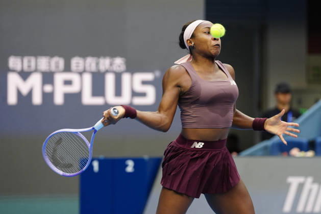 2026 China Open Women s Singles Round of 16 match in Beijing - 07 Oct. Coco Gauff of the United States seen in action against Elise Mertens of Belgium (Not in picture) during Women s Singles Round of 16 match on day eight of China Open at the National Tennis Center. Beijing China Copyright: xPolyxFeix xSOPAxImagesx 20261007_5868_104