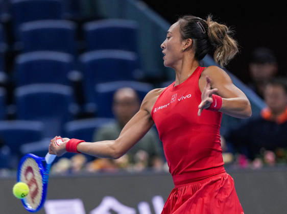 (261007) -- BEIJING, Oct. 7, 2026 -- Zheng Qinwen competes during the women s singles fourth round match between Zheng Qinwen of China and Alina Charaeva of Armenia at 2026 China Open tennis tournament in Beijing, China, Oct. 7, 2026. ) (SP)CHINA-BEIJING-TENNIS-CHINA OPEN-WOMEN S SINGLES (CN) SunxFei 