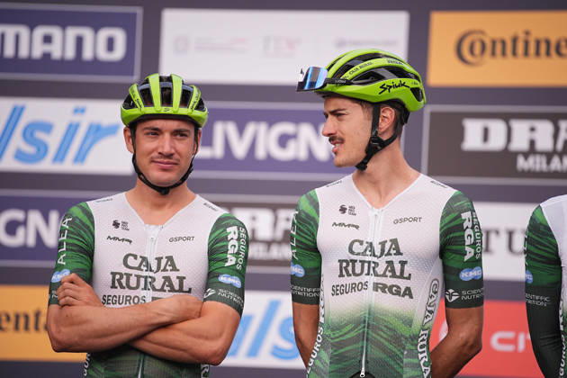 Spain s Fernando Barcelo Aragon of Caja Rural-Seguros RGA and Spain s Joan Bou of Caja Rural-Seguros RGA during the 110th edition of the Gran Piemonte 2026 a 185 km one day race from Asti to Bra on October 08, 2026, Italy.  Copyright: xMarcoxAlpozzi LaPressex