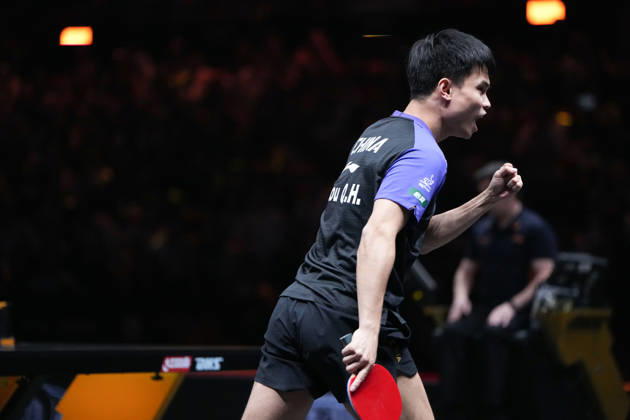 (261008) -- BEIJING, Oct. 8, 2026 -- Zhou Qihao of China celebrates after winning the men s singles round of 16 match between Zhou Qihao of China and Harimoto Tomokazu of Japan at 2026 World Table tennis, Tischtennis (WTT) China Smash in Beijing, China, Oct. 8, 2026. ) (SP)CHINA-BEIJING-TABLE TENNIS-WTT-CHINA SMASH-MEN S SINGLES (CN) JuxHuanzong 