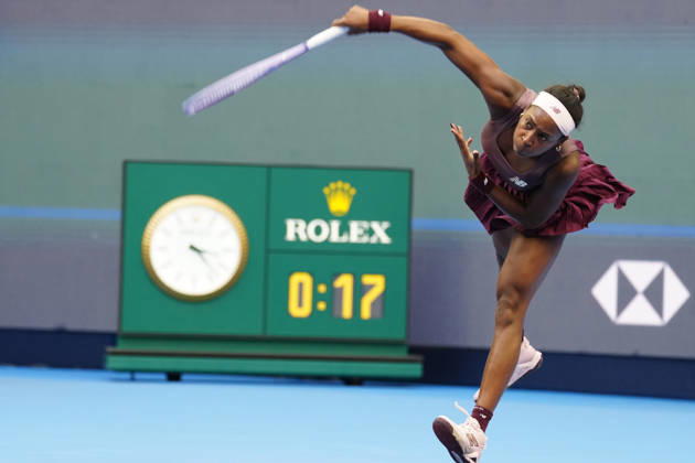 2026 China Open Women s Singles Round of 16 match in Beijing - 07 Oct. Coco Gauff of the United States in action against Elise Mertens of Belgium during Women s Singles Round of 16 match on day eight of China Open at the National Tennis Center. Elise Mertens won 3-6, 3-6 Bejing China Copyright: xPolyxFeix xSOPAxImagesx 20261008_6150_149