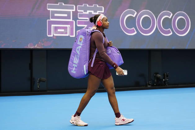 2026 China Open Women s Singles Round of 16 match in Beijing - 07 Oct. Coco Gauff of the United States in action against Elise Mertens of Belgium during Women s Singles Round of 16 match on day eight of China Open at the National Tennis Center. Elise Mertens won 3-6, 3-6 Bejing China Copyright: xPolyxFeix xSOPAxImagesx 20261008_5680_152