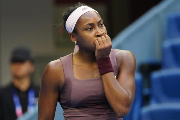 2026 China Open Women s Singles Round of 16 match in Beijing - 07 Oct. Coco Gauff of the United States in action against Elise Mertens of Belgium during Women s Singles Round of 16 match on day eight of China Open at the National Tennis Center. Elise Mertens won 3-6, 3-6 Bejing China Copyright: xPolyxFeix xSOPAxImagesx 20261008_5920_161