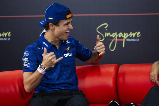 F1 - SINGAPORE GRAND PRIX 2026 NORRIS Lando (gbr), McLaren F1 Team MCL40, portrait, pre-event press conference, PK, Pressekonferenz during the 2026 Formula 1 Singapore Grand Prix, 17th round of the 2026 Formula One World Championship, WM, Weltmeisterschaft from October 9 to 11, 2026 on the Marina Bay Street Circuit, in Singapore, Singapore - SingaporeSingapore Copyright: xJulienxDelfossex