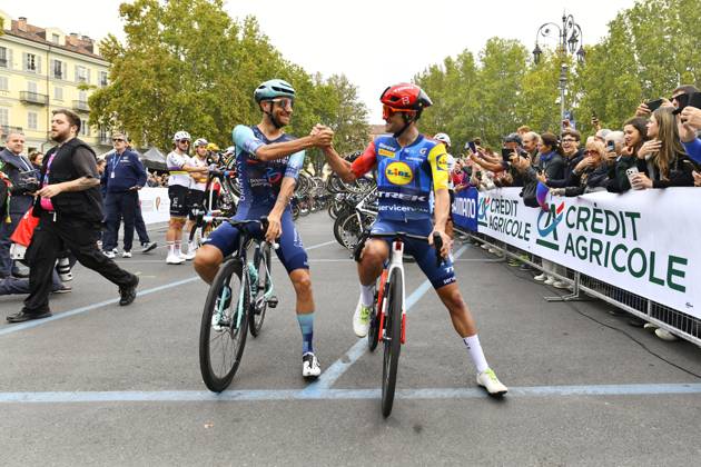IPA89426338 - Jacopo Mosca and Damiano Caruso (ITA) during his farewell race at Il Gran Piemonte 2026, a Road cycling, Rad, Radsport, Strasse race in Aqui Terme, Italy, on October 8, 2026  Copyright: xDavidexVaninetti IPAxSportx xx IPA89426338