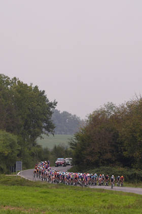 The pack rides during the 110th edition of the Gran Piemonte 2026 a 185 km one day race from Asti to Bra on October 08, 2026, Italy. Copyright: xFabioxFerrari LaPressex