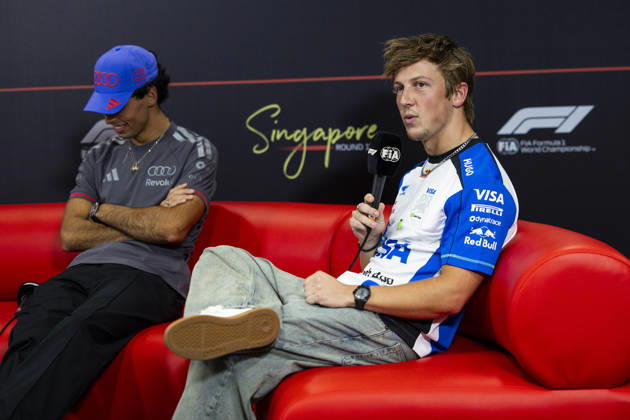 F1 - SINGAPORE GRAND PRIX 2026 LAWSON Liam (nzl), Visa Cash App RB F1 Team VCARB03, portrait, pre-event press conference, PK, Pressekonferenz during the 2026 Formula 1 Singapore Grand Prix, 17th round of the 2026 Formula One World Championship, WM, Weltmeisterschaft from October 9 to 11, 2026 on the Marina Bay Street Circuit, in Singapore, Singapore - SingaporeSingapore Copyright: xJulienxDelfossex