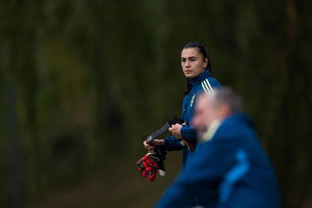 261008 Goalkeeper Zecira Musovic of the Swedish women s national football team during a training session on October 8, 2026 in Stockholm. Photo: Johanna Säll BILDBYRAN kod JL JL0637 fotboll football soccer fotball vm-kval kval fifa womens world cup qualifier qualifier träning practice training sverige sweden dam bbengfotboll football soccer fotball vm-kval kval fifa womens world cup qualifier qualifier träning practice training sverige sweden dam bbeng Copyright: JOHANNAxSÄLL BB261008BB235