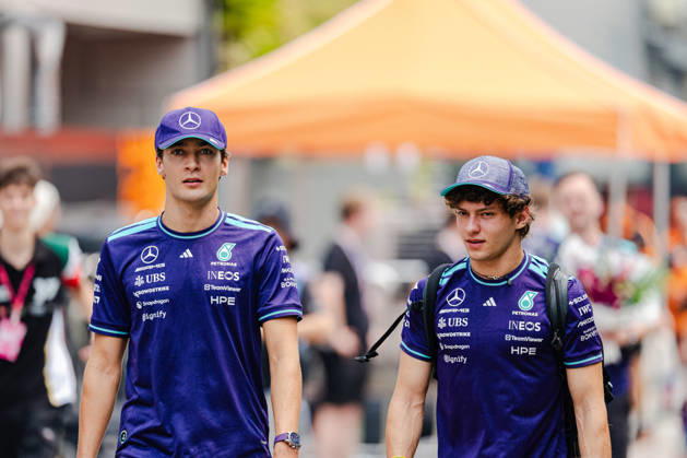 2026 Formula 1 Singapore - Media Day GEORGE RUSSELL (GBR) of Mercedes-AMG PETRONAS Formula One Team ANDREA KIMI ANTONELLI (ITA) of Mercedes-AMG PETRONAS Formula One Team Media Day on Thursday during the 2026 FORMULA 1 SINGAPORE AIRLINES SINGAPORE GRAND PRIX 2026 at MARINA BAY STREET CIRCUIT SINGAPORE on October 8, 2026. Photo by Tan Jun Da ABACAPRESS.COM Singapore Singapore  Copyright: xJunxDaxTan ABACAx
