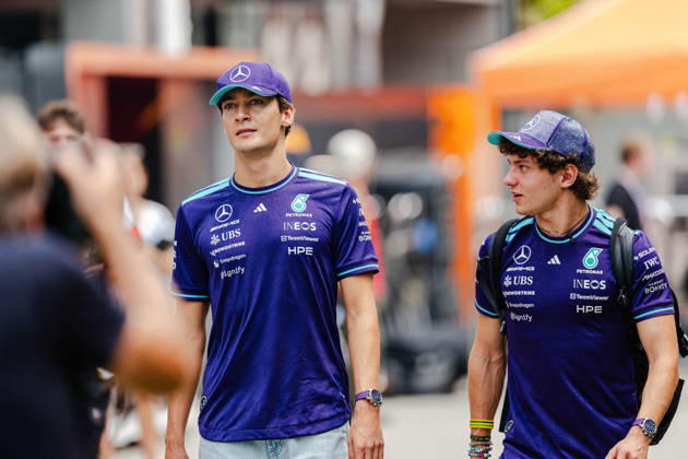 2026 Formula 1 Singapore - Media Day GEORGE RUSSELL (GBR) of Mercedes-AMG PETRONAS Formula One Team ANDREA KIMI ANTONELLI (ITA) of Mercedes-AMG PETRONAS Formula One Team Media Day on Thursday during the 2026 FORMULA 1 SINGAPORE AIRLINES SINGAPORE GRAND PRIX 2026 at MARINA BAY STREET CIRCUIT SINGAPORE on October 8, 2026. Photo by Tan Jun Da ABACAPRESS.COM Singapore Singapore  Copyright: xJunxDaxTan ABACAx