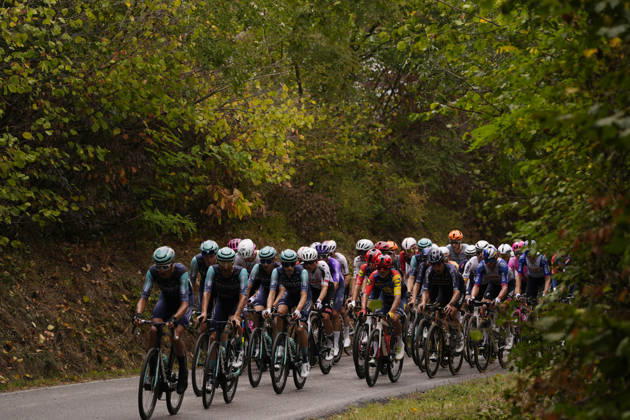 The pack rides during the 110th edition of the Gran Piemonte 2026 a 185 km one day race from Asti to Bra on October 08, 2026, Italy. Copyright: xFabioxFerrari LaPressex
