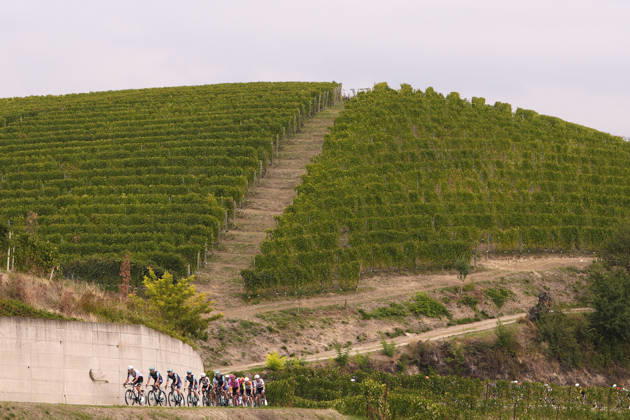 The pack rides during the 110th edition of the Gran Piemonte 2026 a 185 km one day race from Asti to Bra on October 08, 2026, Italy. Copyright: xFabioxFerrari LaPressex
