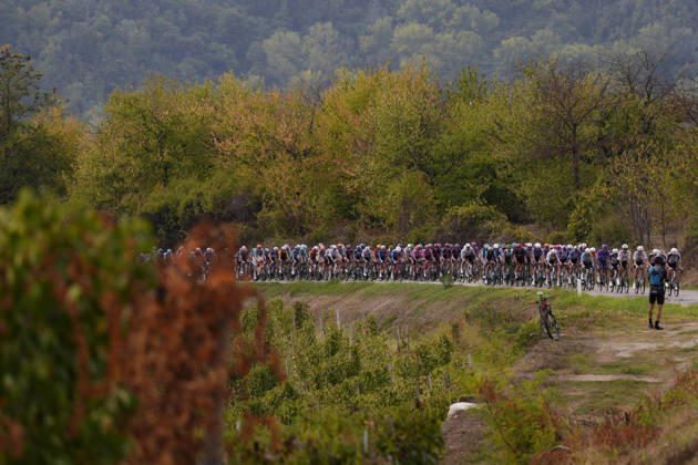 The pack rides during the 110th edition of the Gran Piemonte 2026 a 185 km one day race from Asti to Bra on October 08, 2026, Italy. Copyright: xFabioxFerrari LaPressex