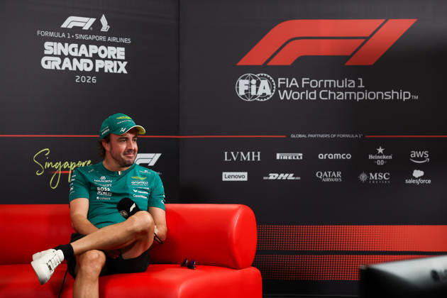 Drivers press conference, PK, Pressekonferenz ahead of 2026 Formula 1 Singapore Grand Prix SINGAPORE - OCTOBER 8: Aston Martin s Spanish driver Fernando Alonso attends a drivers press conference ahead of the Formula 1 Singapore Grand Prix at the Marina Bay Street Circuit in Singapore on October 08, 2026. Daniel Ceng Anadolu Singapore City Singapore. Editorial use only. Please get in touch for any other usage.  Copyright: x2026xAnadoluxDanielxCengx