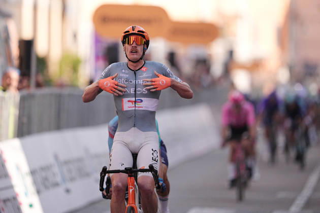 France s Dorian Godon of Netcompany INEOS winner of the race on the finish line during the 110th edition of the Gran Piemonte 2026 a 185 km one day race from Asti to Bra on October 08, 2026, Italy.  Copyright: xMarcoxAlpozzi LaPressex