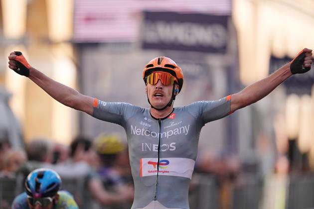 France s Dorian Godon of Netcompany INEOS winner of the race on the finish line during the 110th edition of the Gran Piemonte 2026 a 185 km one day race from Asti to Bra on October 08, 2026, Italy.  Copyright: xMarcoxAlpozzi LaPressex