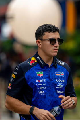 MARINA BAY, SINGAPORE: Isack Hadjar, racing for the Red Bull Racing team during the 2026 Formula 1 Singapore Grand Prix at the Marina Bay Street Circuit in Marina Bay, Singapore