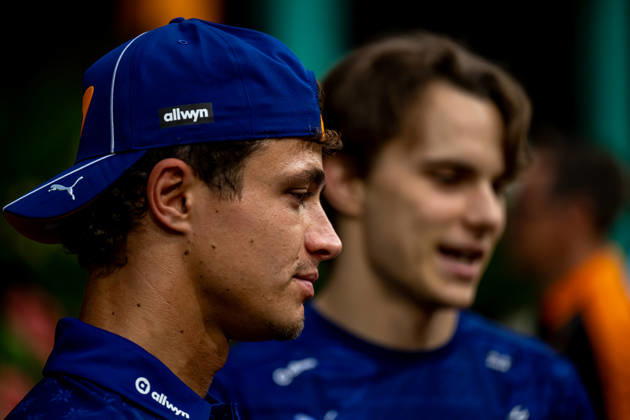 MARINA BAY, SINGAPORE: Lando Norris, racing for the McLaren F1 team during the 2026 Formula 1 Singapore Grand Prix at the Marina Bay Street Circuit in Marina Bay, Singapore